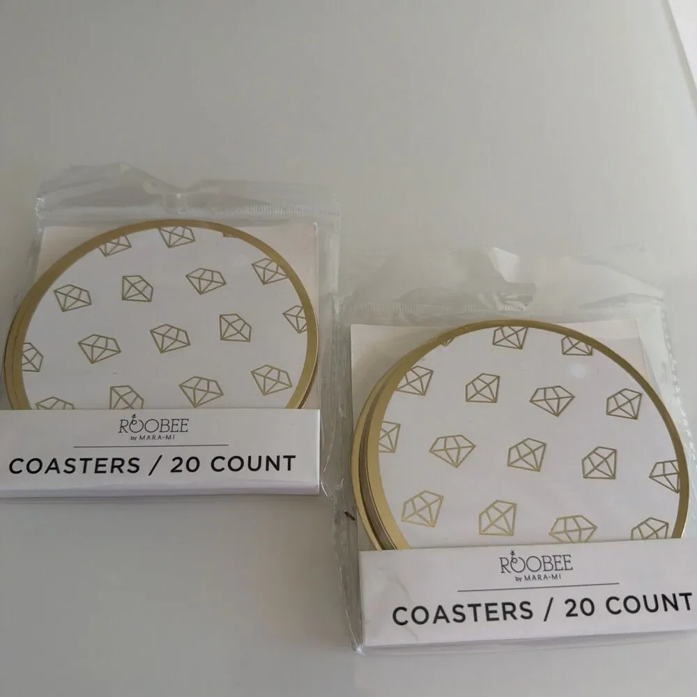Roobee By Mara Mi Diamond White And Gold Coasters 2 Packs Of 20 New